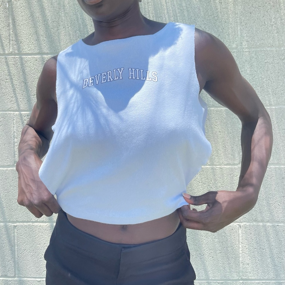 Blue sleeveless shirt